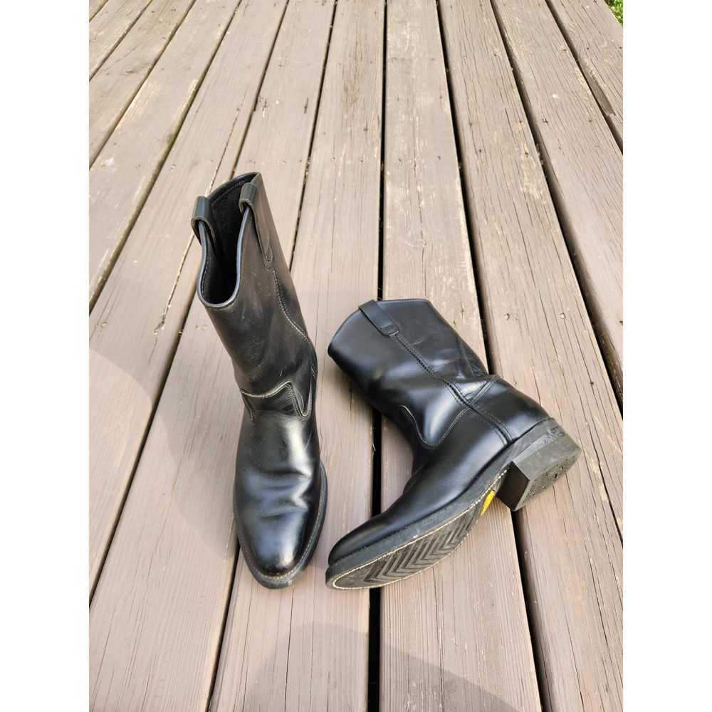 Vintage 50s Union Made Wellington Boots Black Leather Vibram‎ USA 7.5 D